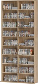 HOMCOM médiapolc CD-khez, DVD-khez és Blu-rayekhez – Akár 640 CD/360 DVD/430 Blu-ray, állítható polcok, natúr fa hatású (78,5 x 24 x 175 cm) | Aosom