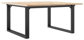 tömör fenyőfa és öntöttvas dohányzóasztal O-vázzal 90x90x45 cm