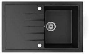 Gránit mosogató NERO Eris + kihúzható zuhanyfejes Snake csaptelep + adagoló + dugókiemelő (matt fekete)