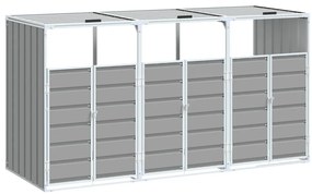 szürke acél kerekes szemetes tároló 3 szemeteskukához 216 x 81 x 115 cm