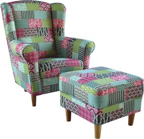 füles fotel puffal, szövet patchwork M1, ASTRID