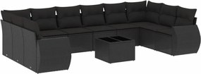 vidaXL 11 részes fekete polyrattan kerti ülőgarnitúra párnákkal