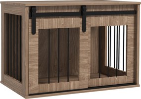 PawHut Kutya kennel beltéri állatoknak 1 csúszóajtóval, oldalasztallal, fém fából készült hatással, mérete: 57H x 80L x 54W cm | Aosom