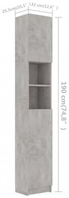 betonszürke szerelt fa fürdőszobaszekrény 32 x 25,5 x 190 cm