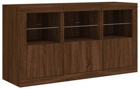 barna tölgy színű tálalószekrény LED-ekkel 123 x 37 x 67 cm