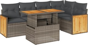 vidaXL 6 részes szürke polyrattan akácfa kerti ülőgarnitúra párnákkal