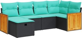 vidaXL 6 részes fekete polyrattan kerti ülőgarnitúra párnákkal