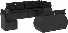 vidaXL 8 részes fekete polyrattan kerti ülőgarnitúra párnákkal