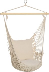 Outsunny Függő Swing Hinta Fotel 2 Pamut Párnával, Fa Rúddal 120 kg Teherbírása Függő Fotel Belső és Külső Használatra Krém | Aosom