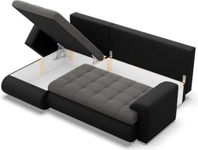 Tokio sarokkanapé, 2 ágyneműtartóval, bársony + műbőr, baloldali, szürke - fekete