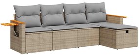 vidaXL 5 részes bézs polyrattan kerti ülőgarnitúra párnákkal