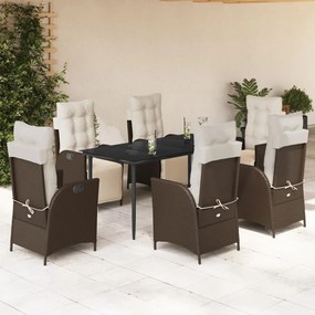 7 részes barna polyrattan kerti étkezőgarnitúra párnával