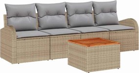 vidaXL Kerti Kanapé Szett 5 pcs Beige és Világosszürke polirattan