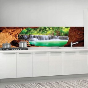 Fotótapéta Vízesés a barlangban a kövek és a zöldek harmóniája 250x60 +ragasztó