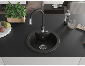 Mexen Diego, 1 kamrás gránit mosogató 488x488x167 mm és Savita mosogató csaptelep, fekete-arany metál, 6512-75-672601-70