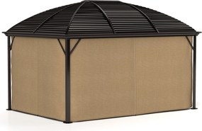 Outsunny Pavilon Kerek Tetővel, 4x3 m Vízálló, Stabil, Téli Védelmű Kerti Pavilon Szúnyoghálóval, Horgokkal, Oldalfalakkal, Barna | Aosom