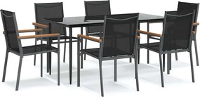 vidaXL 7 részes fekete textilén és acél kerti pihenőgarnitúra