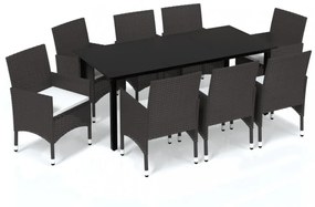 9 részes barna polyrattan kerti étkezőgarnitúra párnákkal