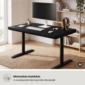 Elektromos ülő-álló íróasztal fiókkal és Qi vezeték nélküli töltővel fekete, 1200 mm: ELLIS