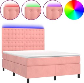 vidaXL rózsaszín bársony rugós és LED-es ágy matraccal 140x190 cm