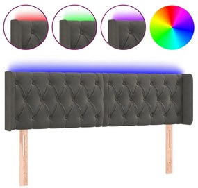 sötétszürke bársony LED-es fejtámla 147 x 16 x 78/88 cm