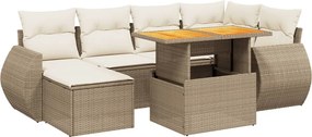 vidaXL 7 részes bézs polyrattan kerti ülőgarnitúra párnákkal