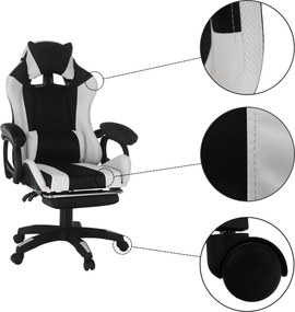 Irodai/gamer szék RGB LED világítással, fekete/fehér, JOVELA