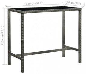 szürke polyrattan és üveg kerti bárasztal 130 x 60 x 110 cm