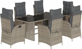 vidaXL 7 részes szürke polyrattan kerti étkezőgarnitúra párnával