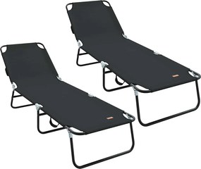 vidaXL Összecsukható nyugágy 2 pcs Fekete 188 x 57 x 86,5 cm