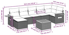 8-részes szürke polyrattan kerti ülőgarnitúra párnákkal