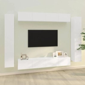 8 részes magasfényű fehér szerelt fa TV-szekrényszett