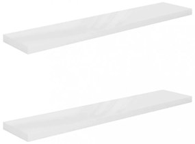 2 db magasfényű fehér MDF lebegő fali polc 120 x 23,5 x 3,8 cm
