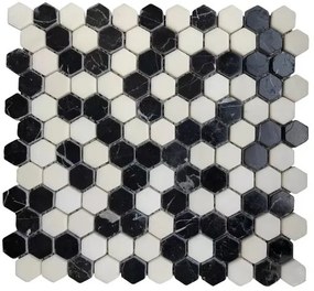 Kőmozaik Premium Mosaic Stone feketésfehér 28x30 cm matt STMOSHEXW