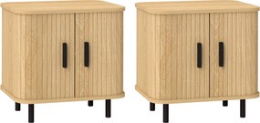 HOMCOM 2 db Éjjeliszekrény Csúszóajtókkal, 2 Polccal és Acél Lábakkal, Skandináv Stílus, 48x40x48 cm Tölgy | Aosom