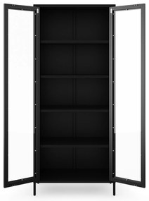 ANGELO üveges vitrin nappaliba – fekete fém, 800 x 1850 x 450 mm