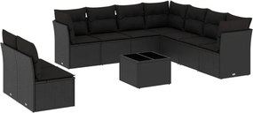 vidaXL 10 részes fekete polyrattan kerti ülőgarnitúra párnákkal