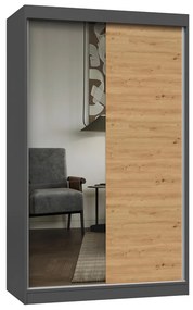 Aldabra IGA 120 A/B tolóajtós gardróbszekrény 120x61x200, 1 tükörrel / sima, antracit- tölgy