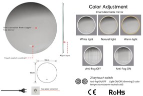 Erga Sofia, kerek LED tükör 90cm páramentes fűtőbetéttel, ERG-V01-207-9090