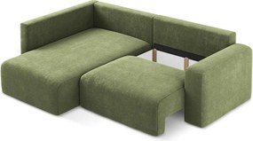 Zöld zsenília kinyitható-tárolóhelyes sarokkanapé (bal oldali-L alakú) Kona – Makamii