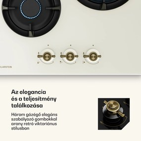 Klarstein Victoria gázfőzőlap | 3 alumínium égő | földgázzal és PB-gázzal kompatibilis | 6050 W | 45 cm