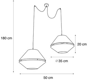 Fekete függőlámpa dupla, zöld bársony lámpabúrával, arany belsővel, 2-égős - Cava Luxe
