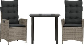 vidaXL 3 részes szürke polyrattan kerti étkezőgarnitúra párnával