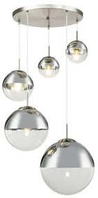 Globo 15851-5 Függeszték, nikkel matt, üveg átlátszó,króm, 5 gömb, DM: 2x15-20-25-35 cm, Foglalat típusa:5xE27 60W 230V