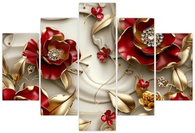 Kép - 3D piros-arany virágok (150x105 cm)