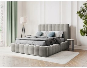 Világosszürke kárpitozott franciaágy tárolóhellyel, ágyráccsal 180x200 cm Kelp – Micadoni Home