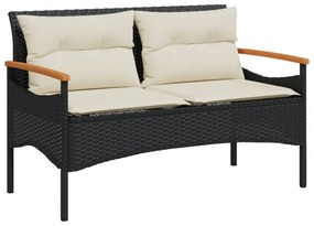 fekete polyrattan kerti pad párnával 116 x 62,5 x 74