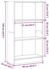 barna tölgy színű szerelt fa könyvszekrény 60 x 24 x 109 cm