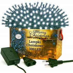 Karácsonyfa Lámpák 300 Led fény 230V 18m Hideg Fehér 8 karácsonyi opció