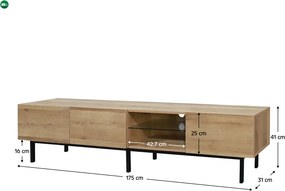 TV-asztal, tölgy/fekete, BASTIEN